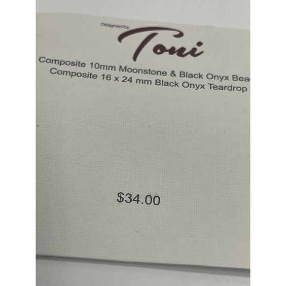 Toni Composite 10mm Moonstone & Black Onyx Beaded Bracket W/Teardrop Pendant New - Picture 7 of 7